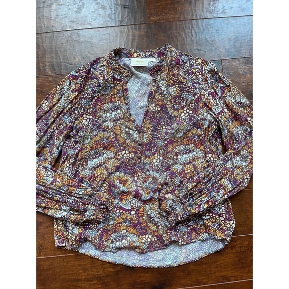 Mosaic Tops - Maeve Anthropologie Mosaic Kaleidoscope Blouse V-Neck Long Sleeve Multicolor M